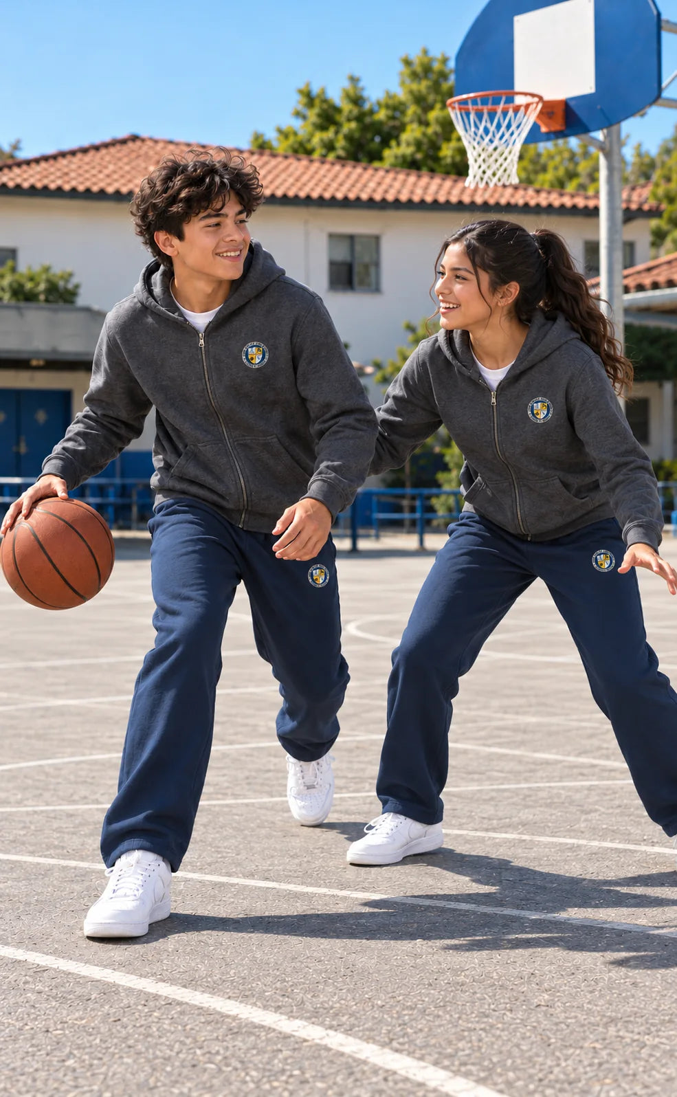 OLR students wearing matching PE uniforms while playing basketball